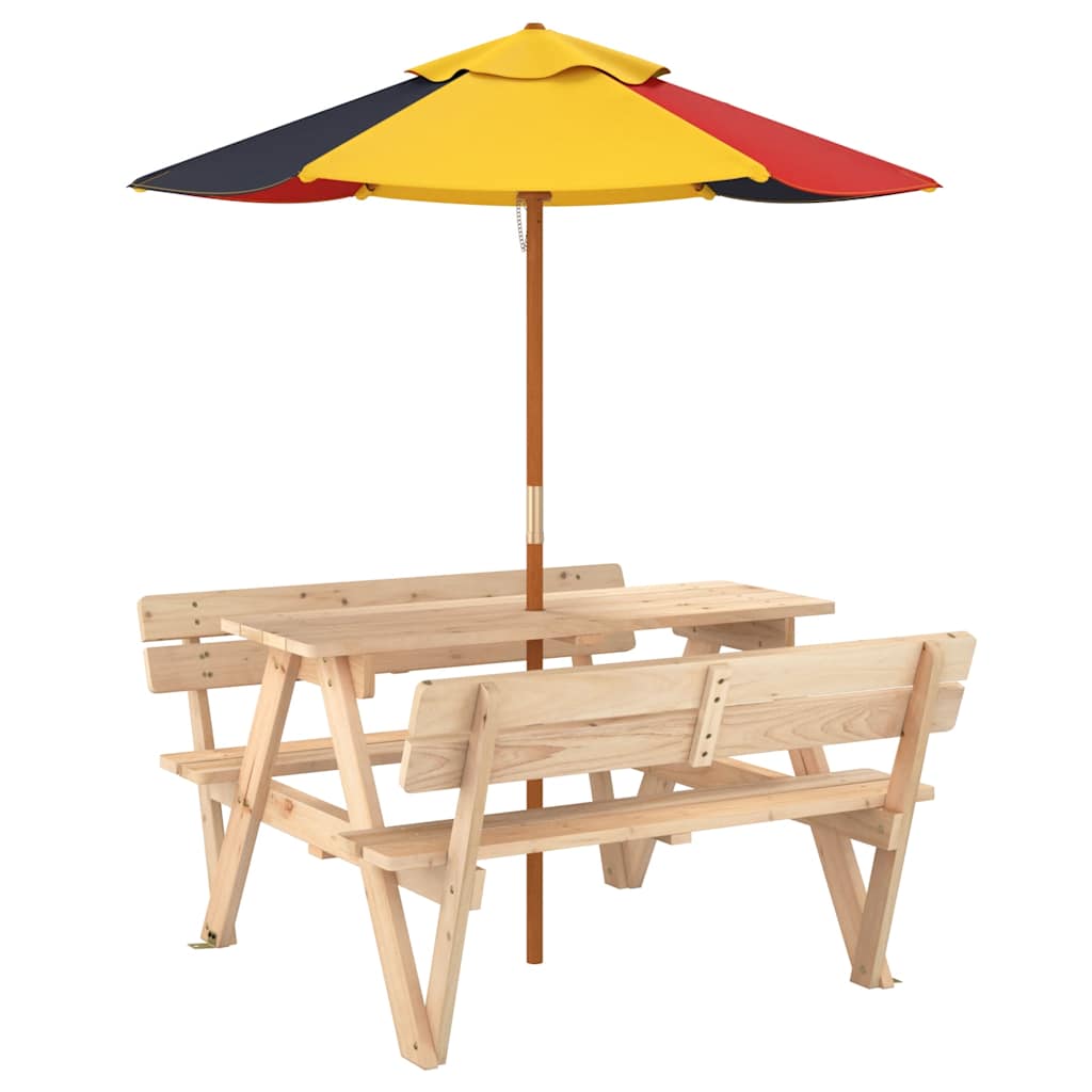 vidaXL Picknicktisch für 4 Kinder mit Sonnenschirm Massivholz Tanne