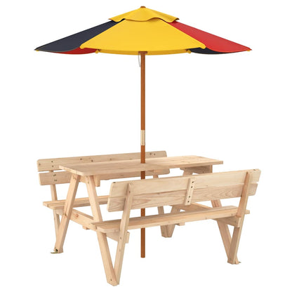 vidaXL Picknicktisch für 4 Kinder mit Sonnenschirm Massivholz Tanne