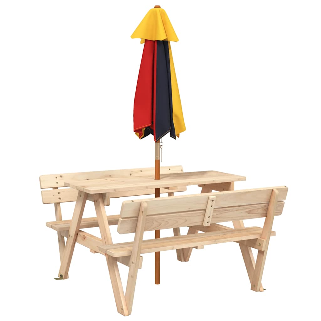 vidaXL Picknicktisch für 4 Kinder mit Sonnenschirm Massivholz Tanne
