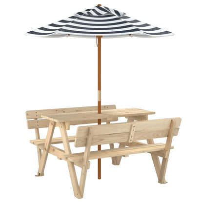 vidaXL Picknicktisch für 4 Kinder mit Sonnenschirm Massivholz Tanne