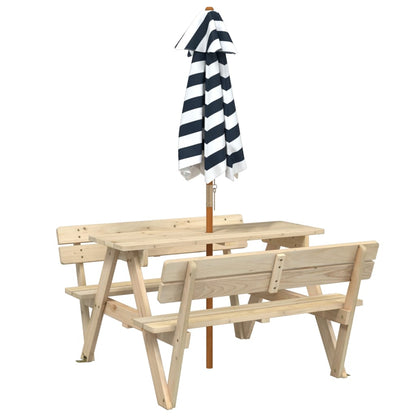 vidaXL Picknicktisch für 4 Kinder mit Sonnenschirm Massivholz Tanne