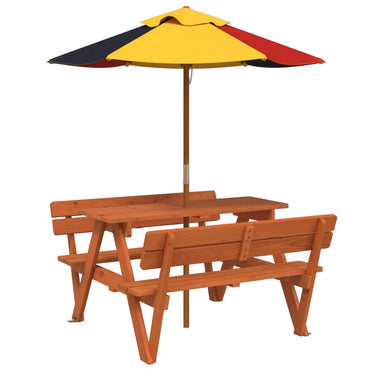 vidaXL Picknicktisch für 4 Kinder mit Sonnenschirm Massivholz Tanne