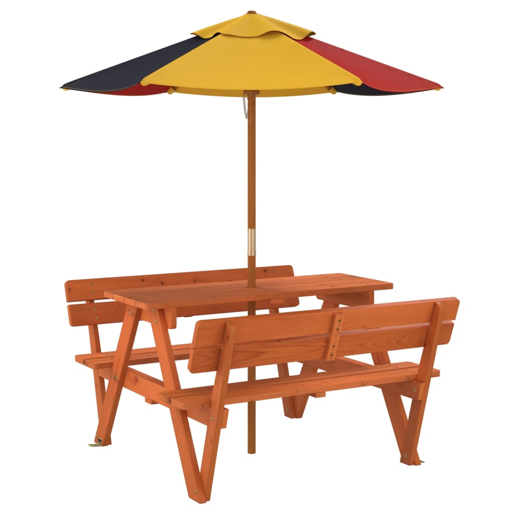 vidaXL Picknicktisch für 4 Kinder mit Sonnenschirm Massivholz Tanne