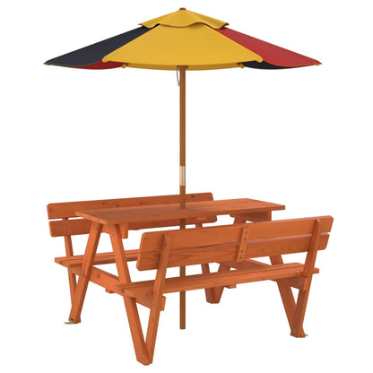 vidaXL Picknicktisch für 4 Kinder mit Sonnenschirm Massivholz Tanne