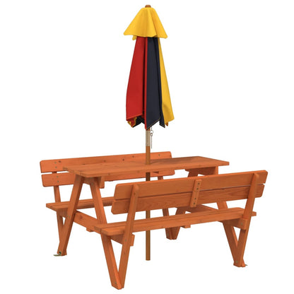 vidaXL Picknicktisch für 4 Kinder mit Sonnenschirm Massivholz Tanne