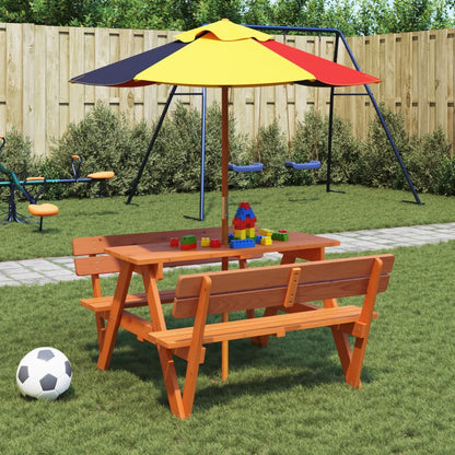 vidaXL Picknicktisch für 4 Kinder mit Sonnenschirm Massivholz Tanne