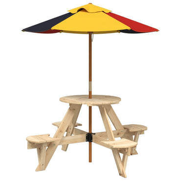 vidaXL Picknicktisch für 4 Kinder mit Sonnenschirm Rund Tannenholz