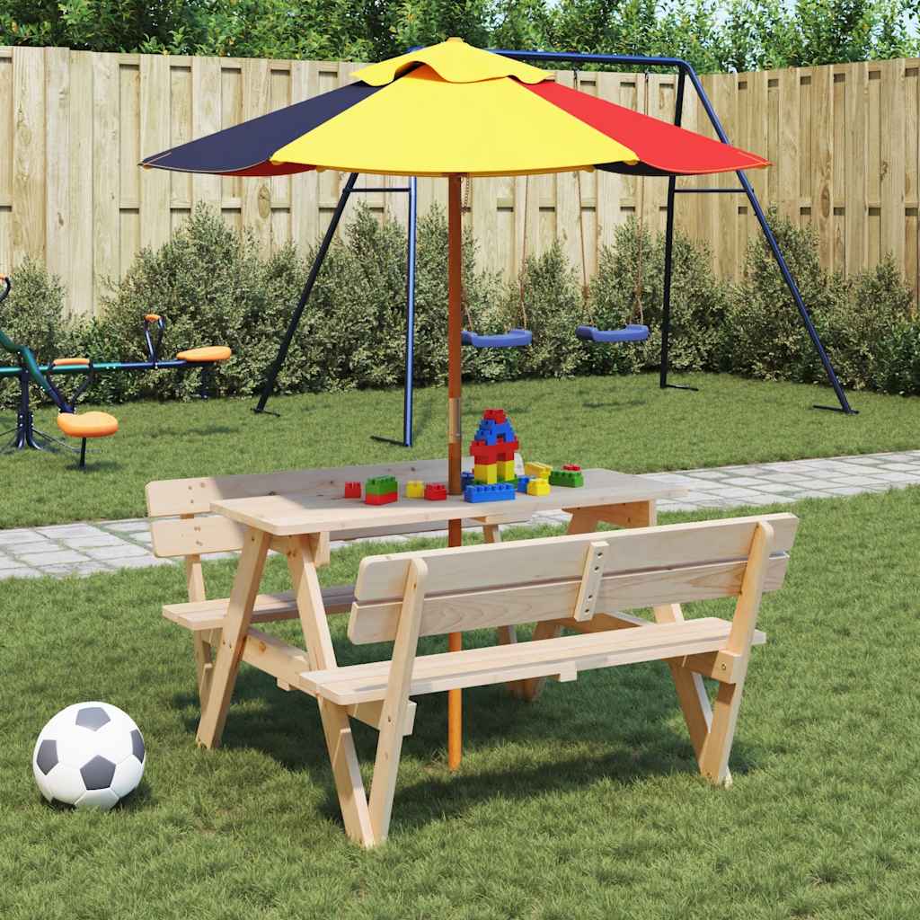 vidaXL Picknicktisch für 4 Kinder mit Schirmloch Massivholz Tanne