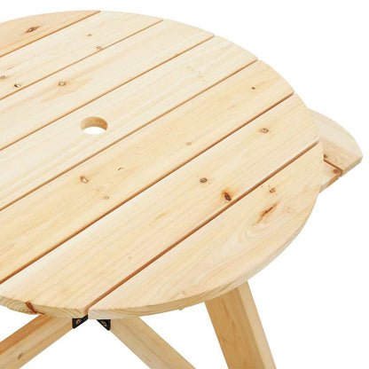 vidaXL Picknicktisch für 4 Kinder mit Schirmloch Rund Massivholz Tanne