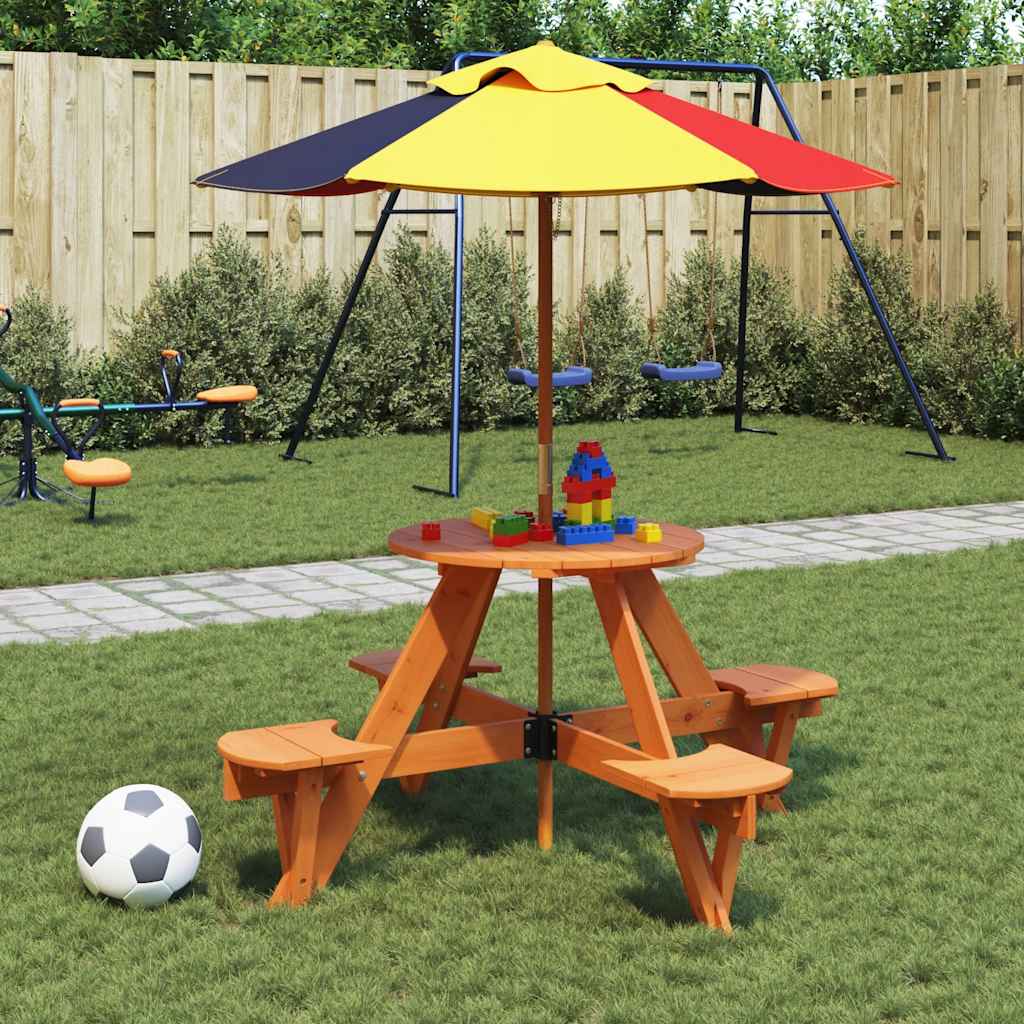 vidaXL Picknicktisch für 4 Kinder mit Schirmloch Rund Massivholz Tanne