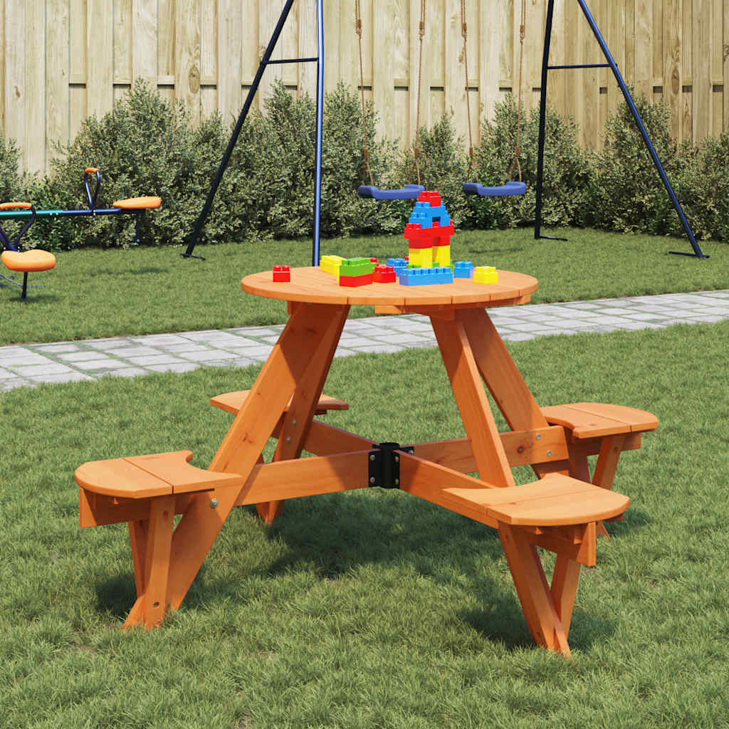 vidaXL Picknicktisch für 4 Kinder mit Schirmloch Rund Massivholz Tanne
