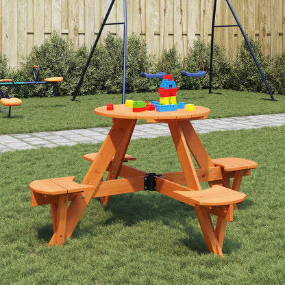 vidaXL Picknicktisch für 4 Kinder mit Schirmloch Rund Massivholz Tanne