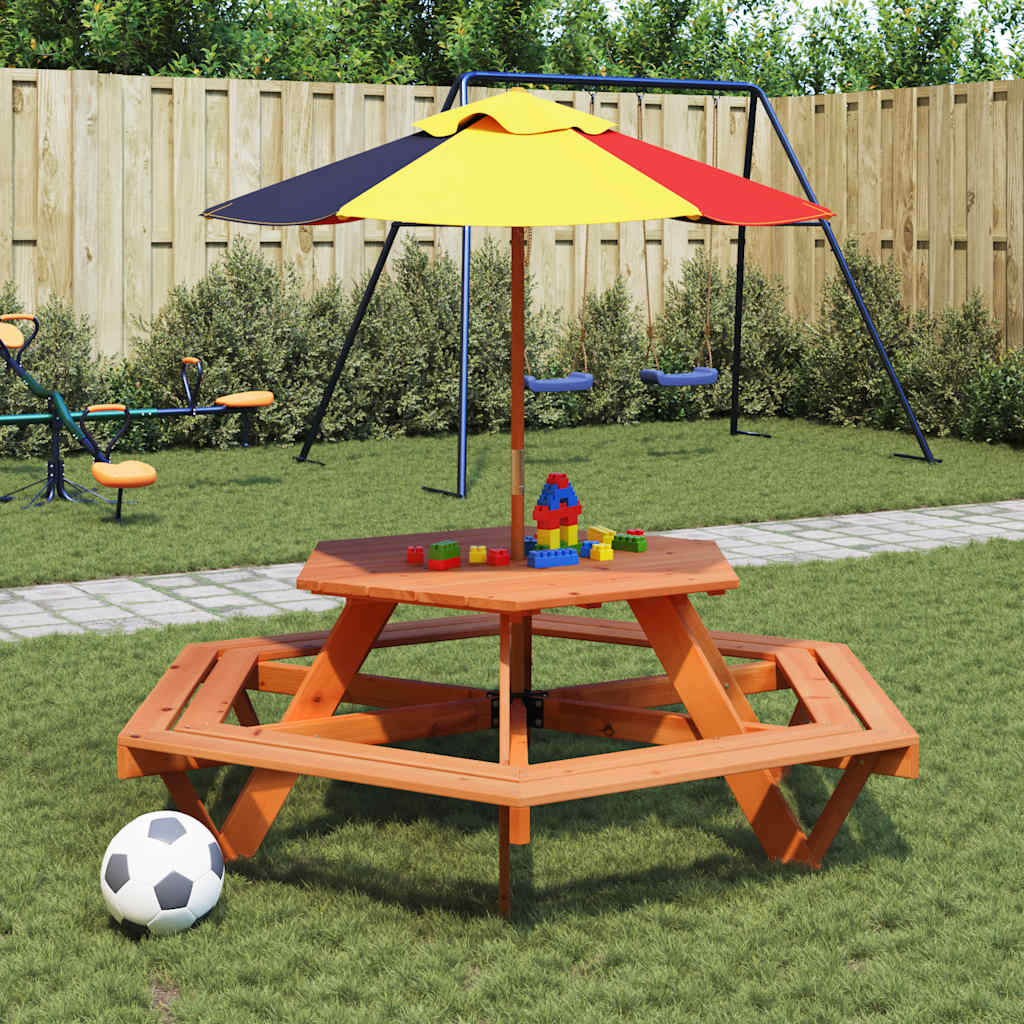 vidaXL Picknicktisch mit Bänken für 6 Kinder Sechseckig Tannenholz