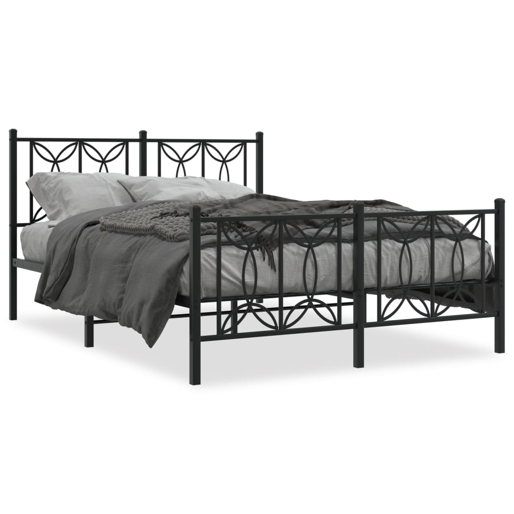 vidaXL Cadre de lit avec têtes et pieds de lit en métal Noir 135x190 cm