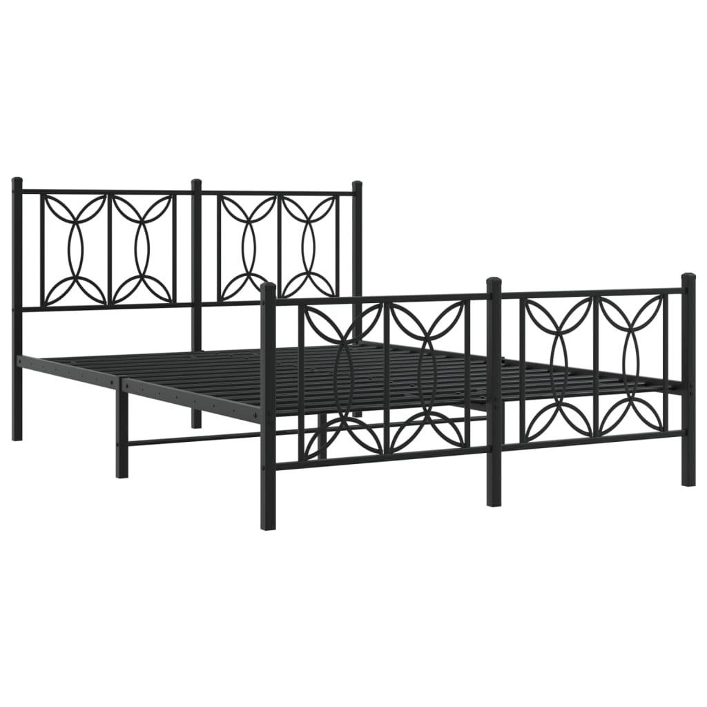 vidaXL Cadre de lit avec têtes et pieds de lit en métal Noir 135x190 cm