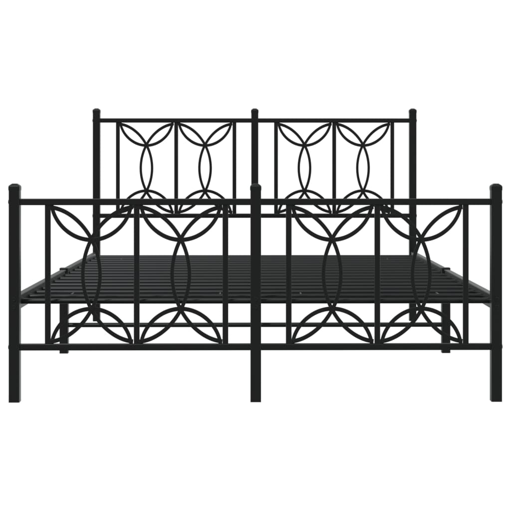 vidaXL Cadre de lit avec têtes et pieds de lit en métal Noir 135x190 cm