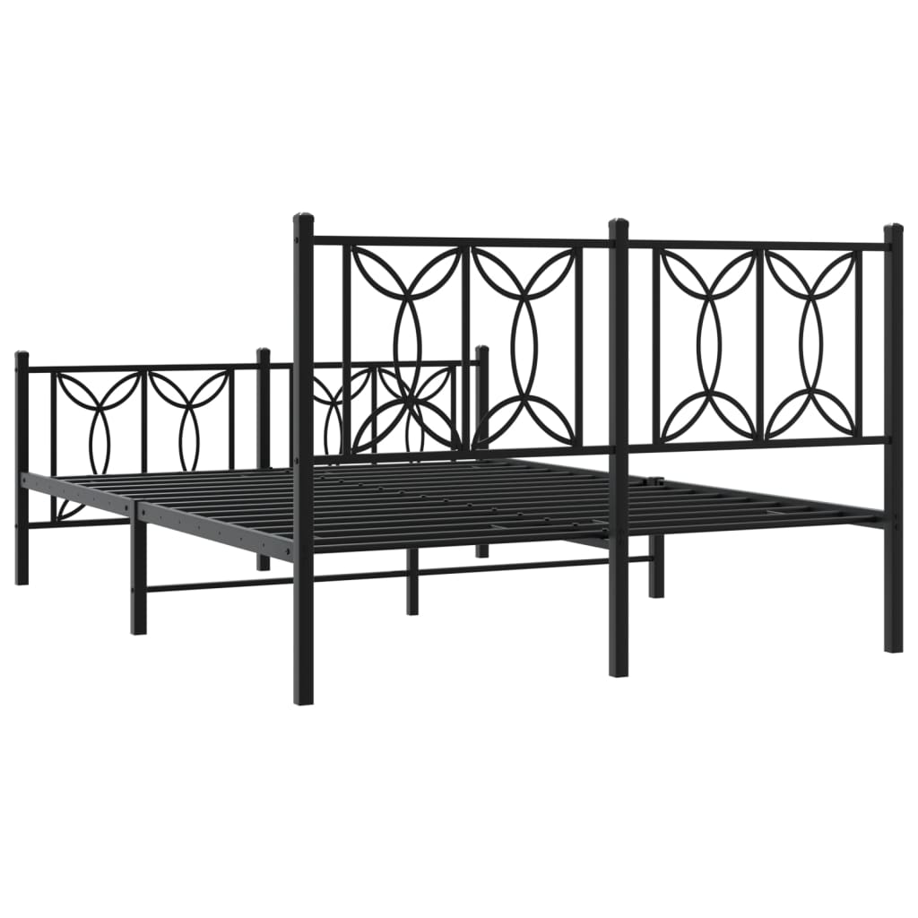 vidaXL Cadre de lit avec têtes et pieds de lit en métal Noir 135x190 cm