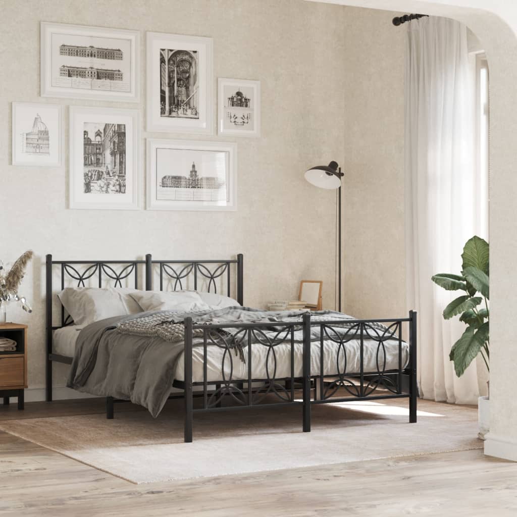 vidaXL Cadre de lit avec têtes et pieds de lit en métal Noir 135x190 cm
