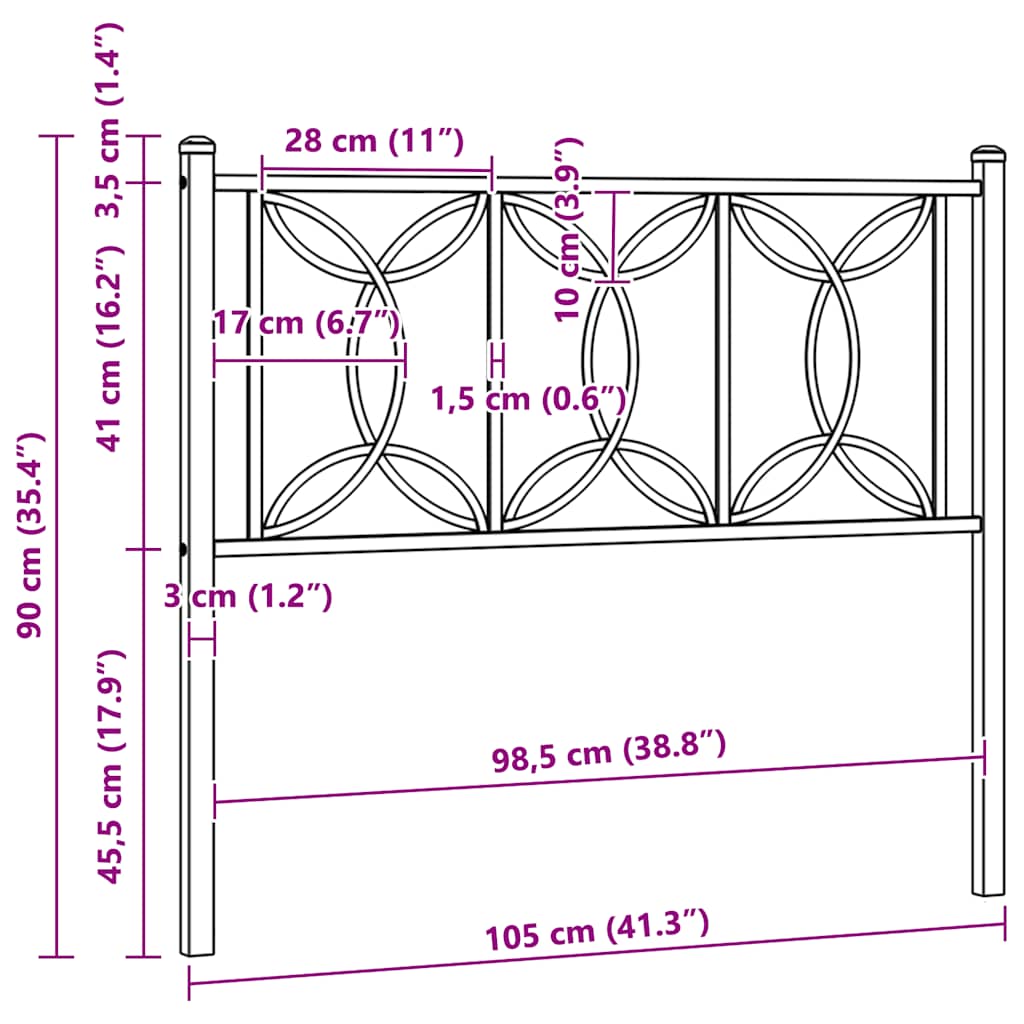 vidaXL Ersatz-Kopfteil Metall Schwarz 100 cm