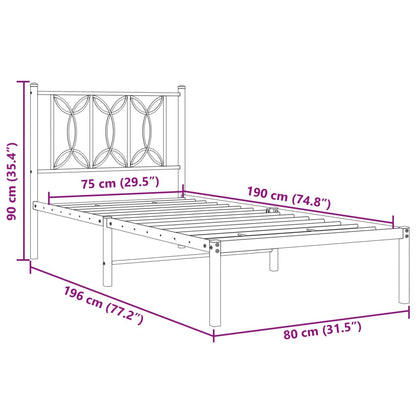 vidaXL Lit en métal sans matelas avec tête de lit Blanc 75x190 cm