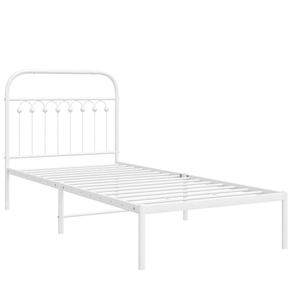 vidaXL Cadre de lit avec tête de lit en métal blanc 90x200 cm