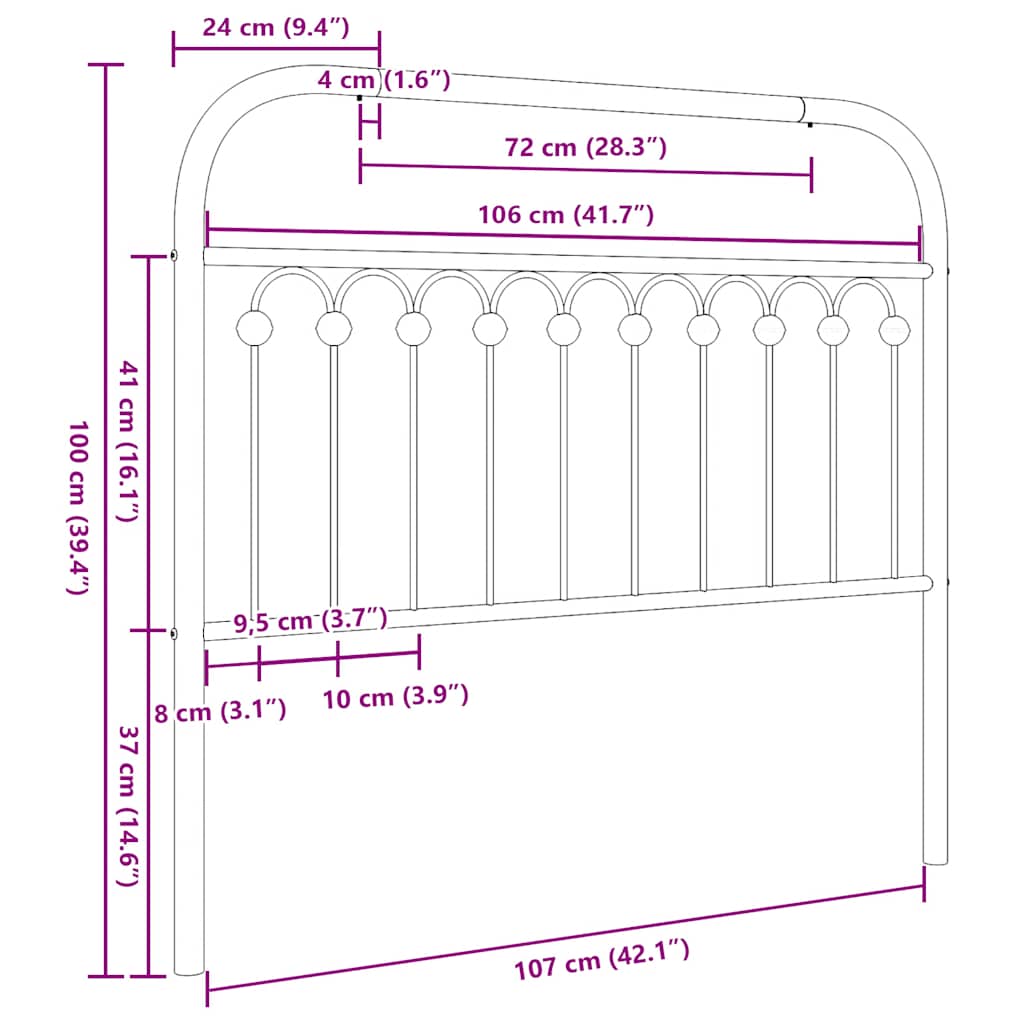 vidaXL Ersatz-Kopfteil Metall Weiß 107 cm
