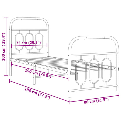 Bettgestell mit Kopf- und Fußteil Metall Schwarz 75x190 cm