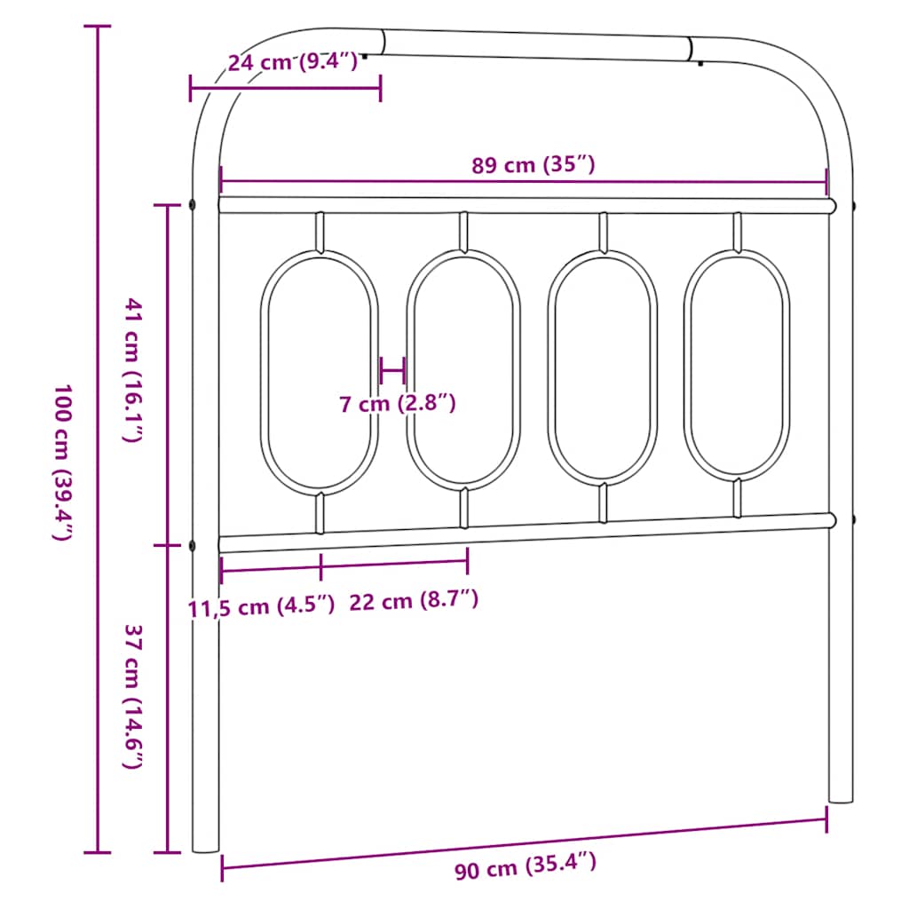 vidaXL Ersatz-Kopfteil Metall Schwarz 90 cm