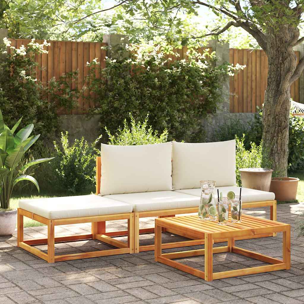 vidaXL Pouf de jardin avec coussin 65x65x29 cm Bois d'acacia massif