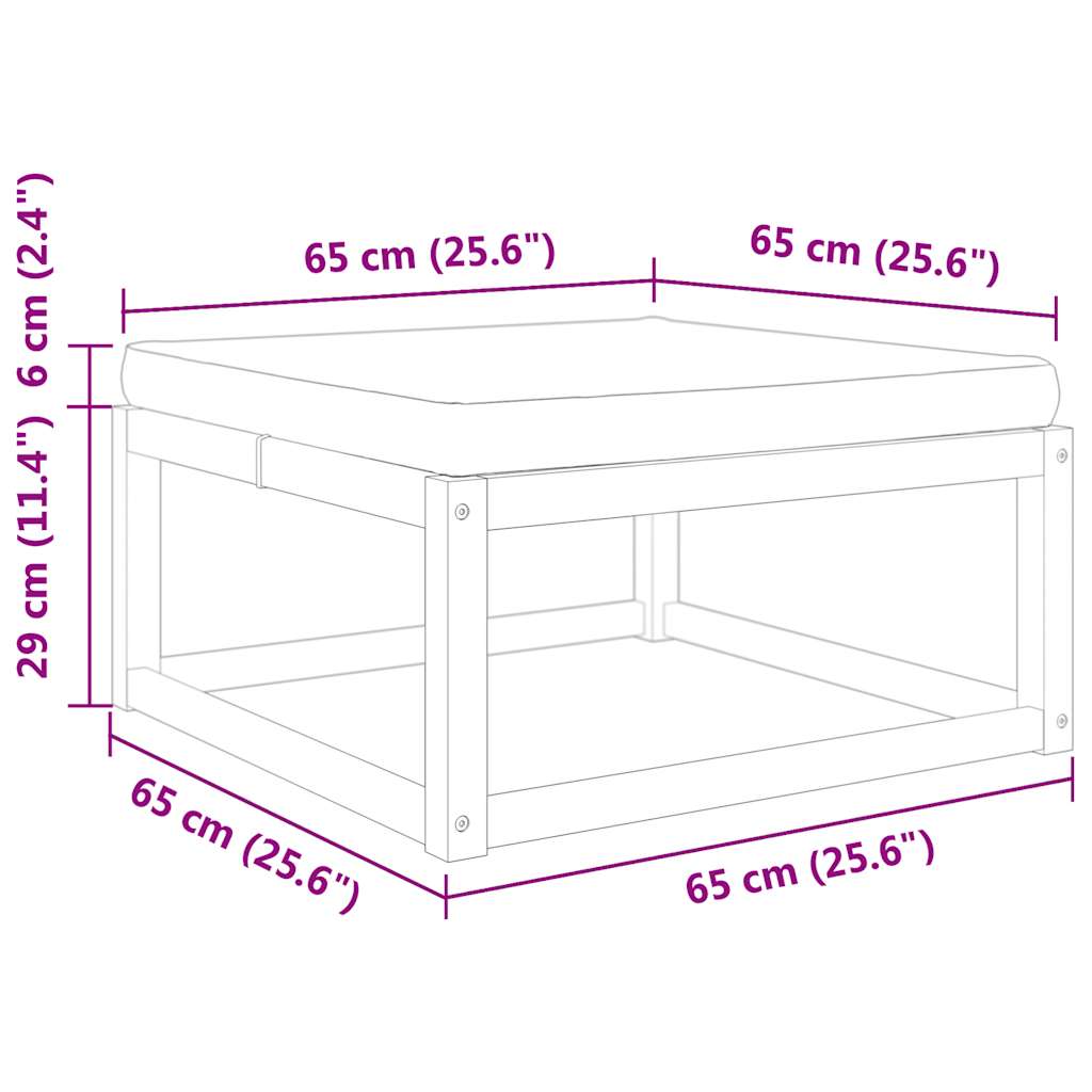 vidaXL Pouf de jardin avec coussin 65x65x29 cm Bois d'acacia massif