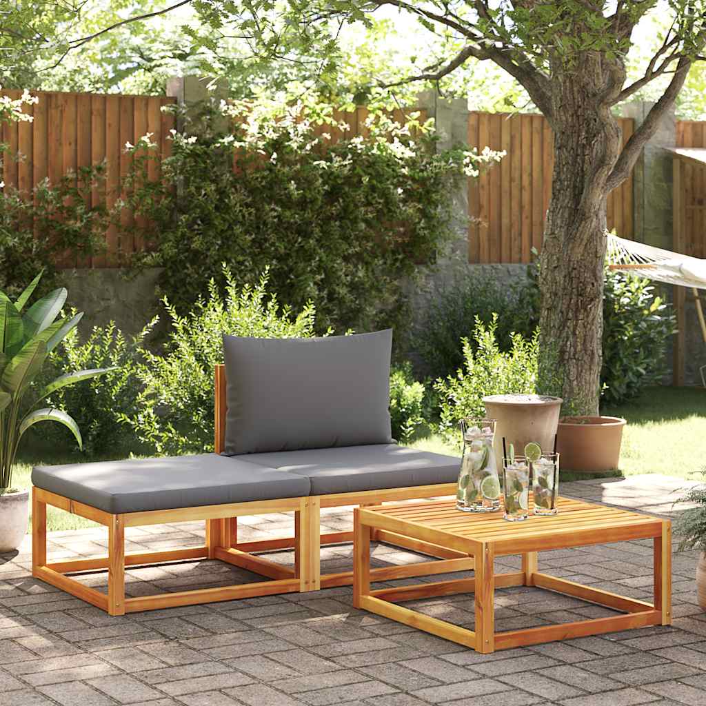 vidaXL Ensemble de canapés de jardin 3 pcs avec coussins, bois d'acacia et corde