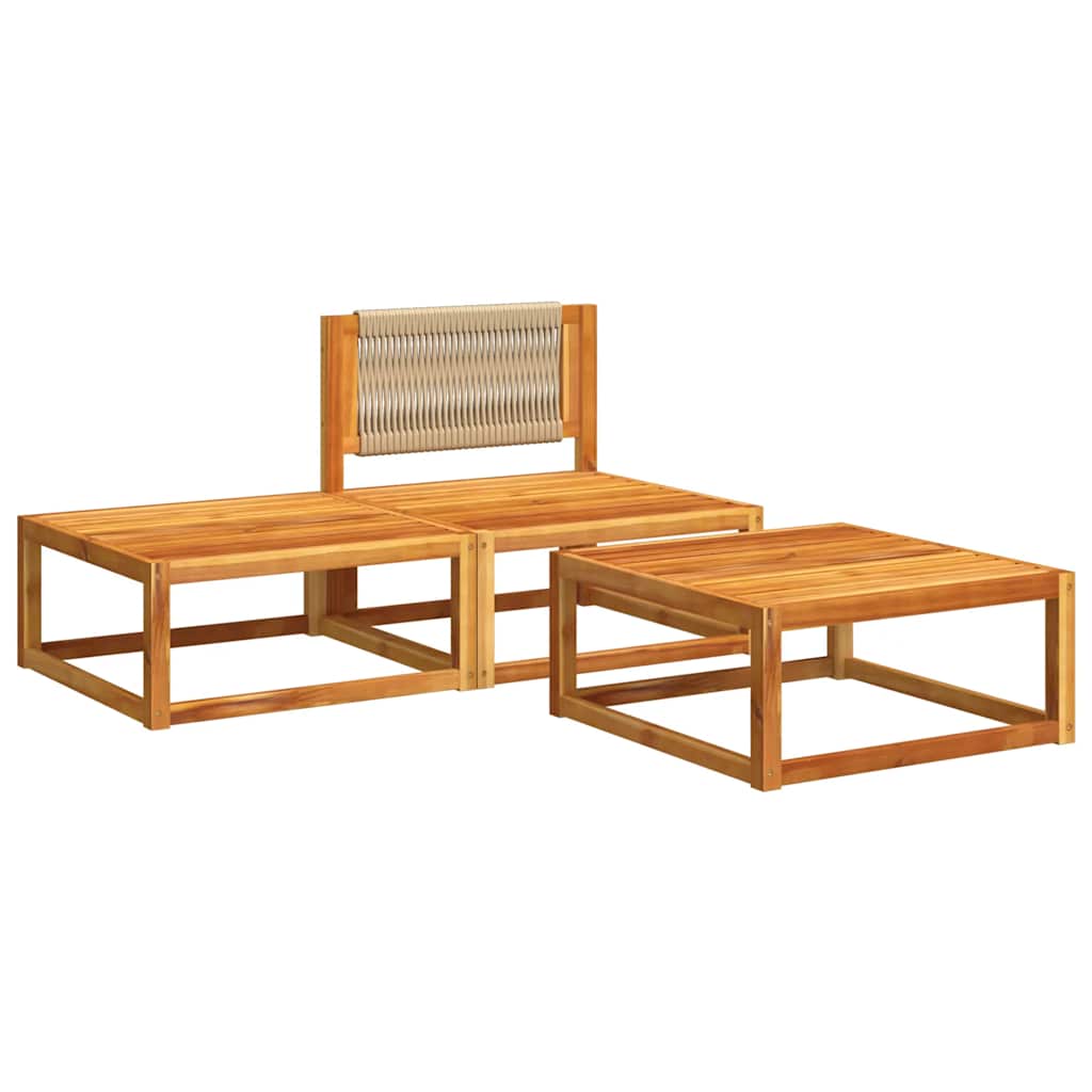 vidaXL 3-tlg. Gartensofa-Set mit Kissen Holz Akazie & Seil