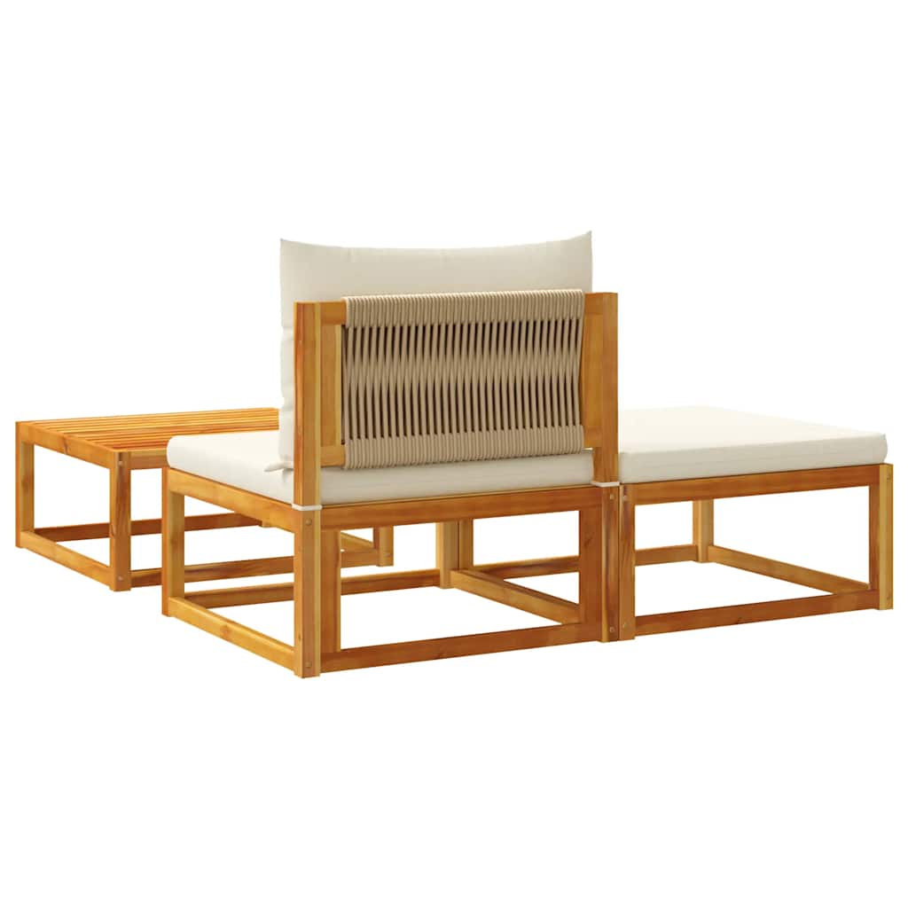 vidaXL 3-tlg. Gartensofa-Set mit Kissen Holz Akazie & Seil