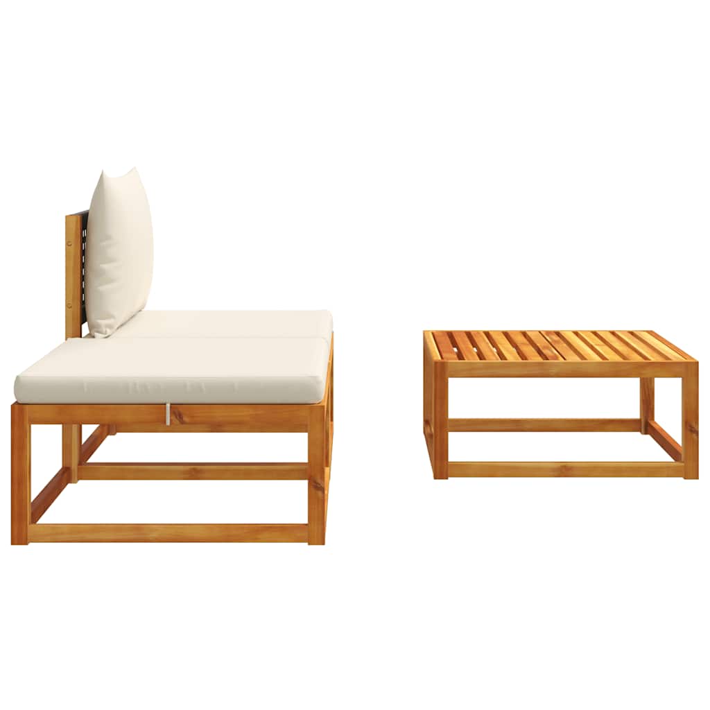 3-tlg. Gartensofa-Set mit Kissen Holz Akazie & Rattan