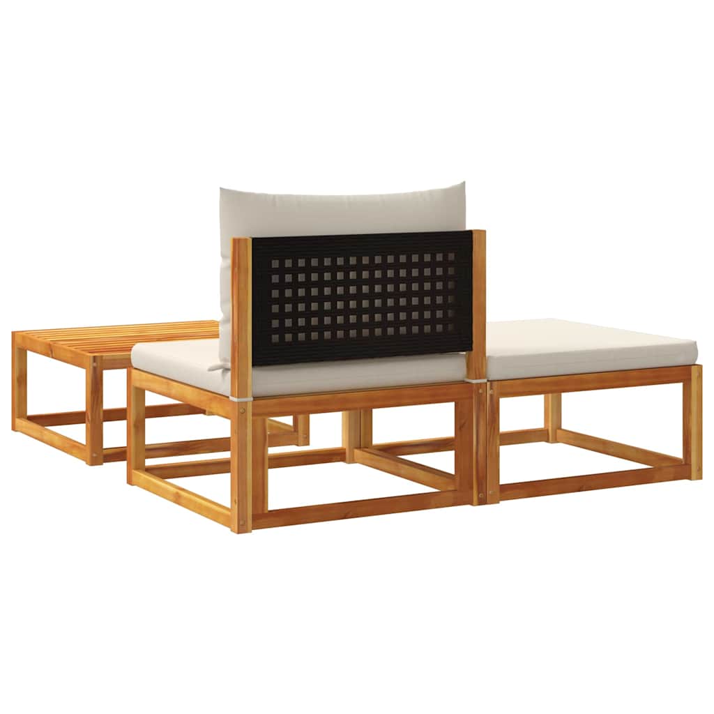3-tlg. Gartensofa-Set mit Kissen Holz Akazie & Rattan
