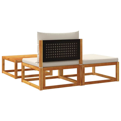 3-tlg. Gartensofa-Set mit Kissen Holz Akazie & Rattan