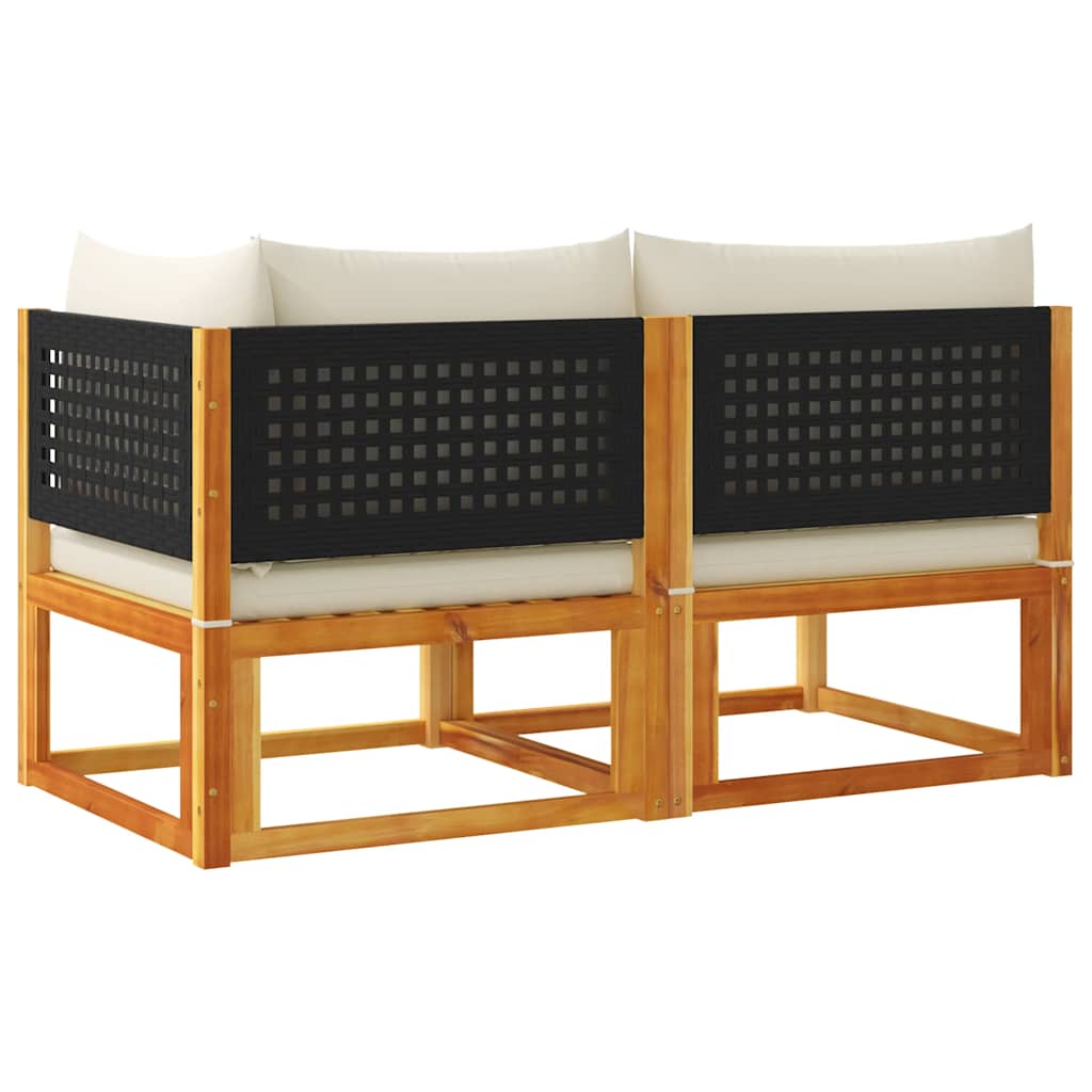 vidaXL Canapé de jardin 2 places avec coussins Bois d'acacia et rotin