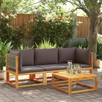 vidaXL Canapé d'angle de jardin avec coussins, bois d'acacia et rotin
