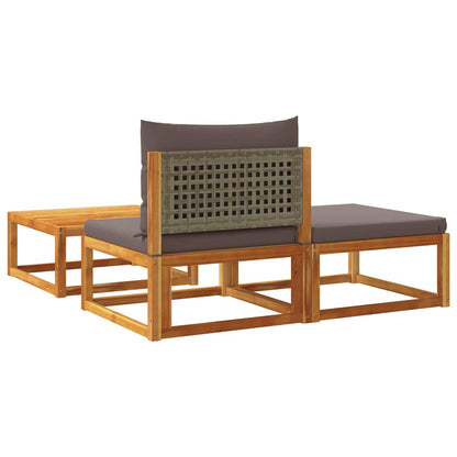 vidaXL 3-tlg. Gartensofa-Set mit Kissen Holz Akazie & Rattan