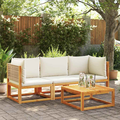 vidaXL Canapé d'angle de jardin avec coussins, bois d'acacia et rotin