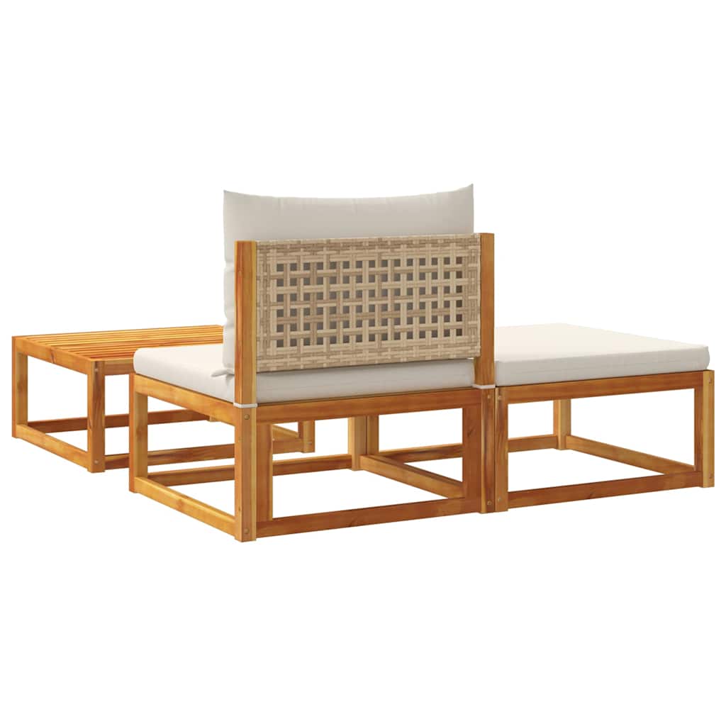vidaXL Ensemble de canapés de jardin 3 pcs avec coussins Bois d'acacia et rotin