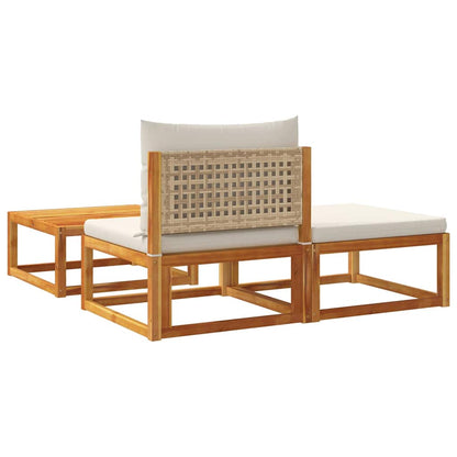 vidaXL Ensemble de canapés de jardin 3 pcs avec coussins Bois d'acacia et rotin