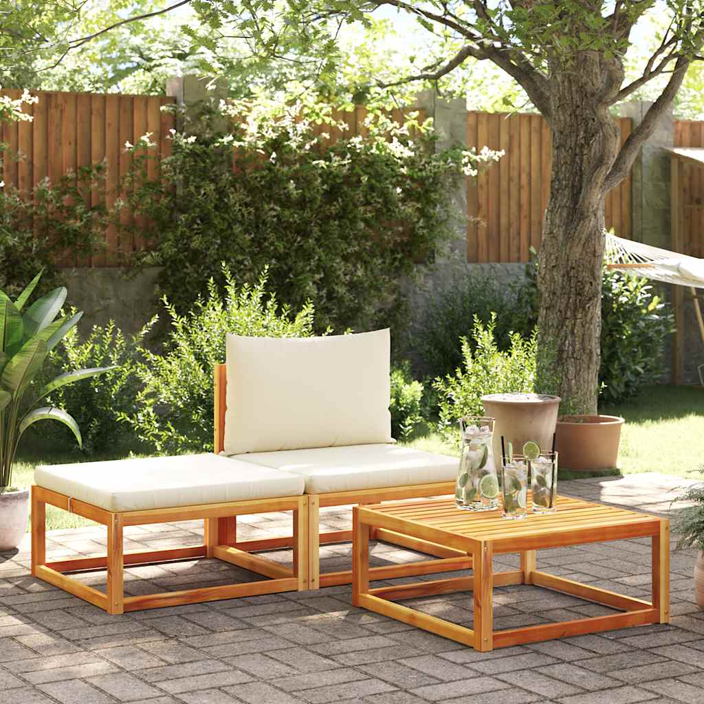 vidaXL Ensemble de canapés de jardin 3 pcs avec coussins Bois d'acacia et rotin