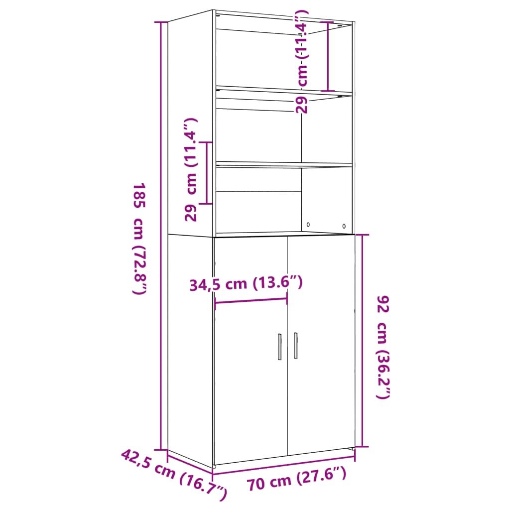 vidaXL Highboard Braun Eichen-Optik 70x42,5x185 cm Holzwerkstoff