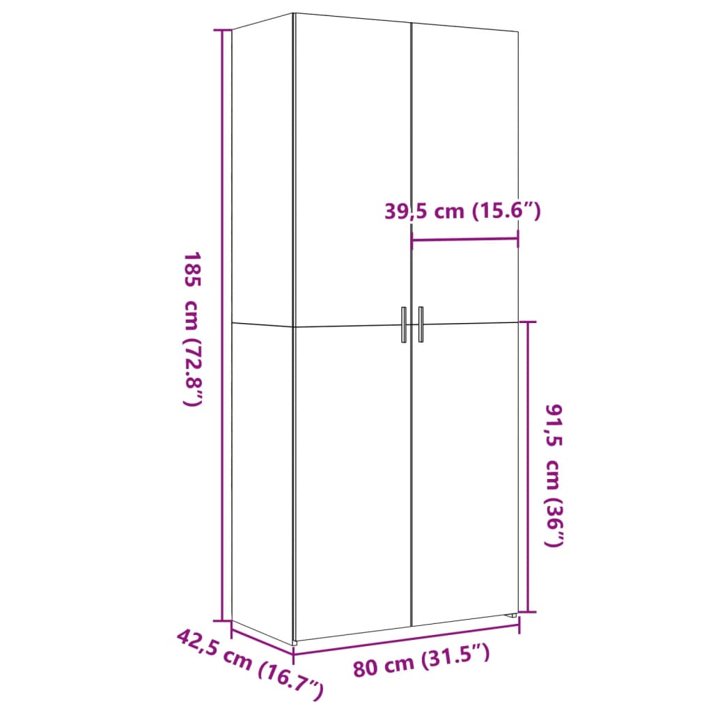 vidaXL Highboard Weiß 80x42,5x185 cm Holzwerkstoff