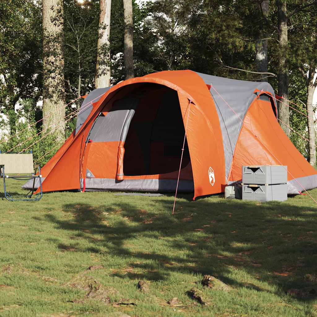 vidaXL Tente dôme familiale 6 personnes gris et orange imperméable