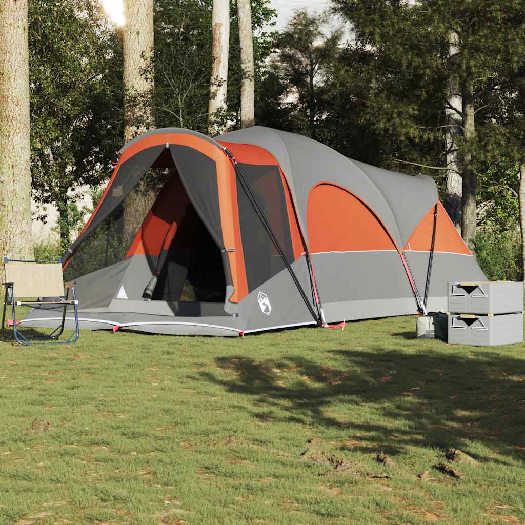 vidaXL Tente tunnel familiale 8 personnes gris et orange étanche