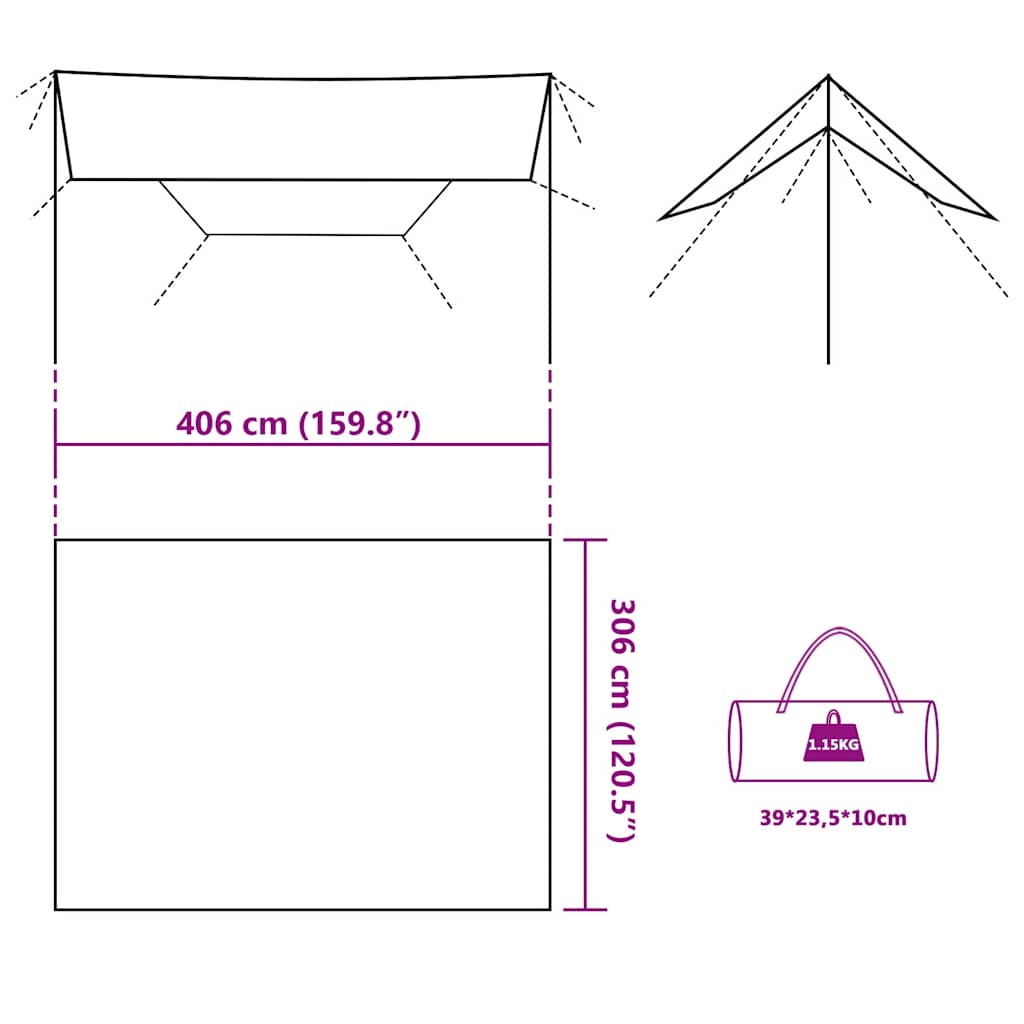 vidaXL Bâche olive 406x306 cm Imperméable