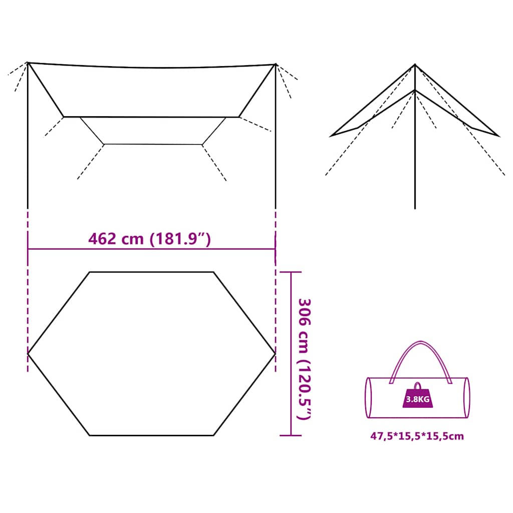 vidaXL Tarp Olivgrün 462x306x211 cm Wasserdicht