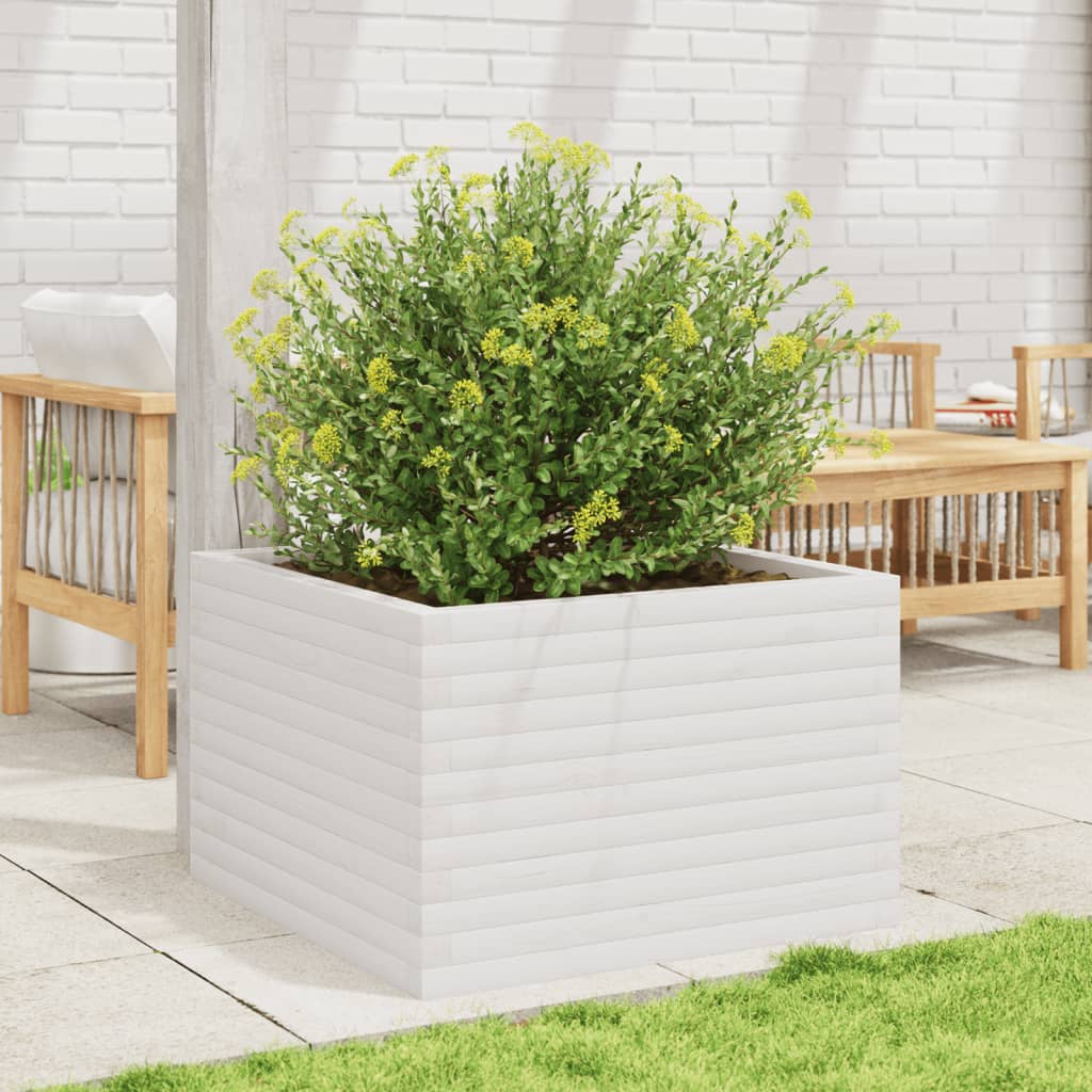 vidaXL Pflanzkübel Weiß 70x70x45,5 cm Massivholz Kiefer
